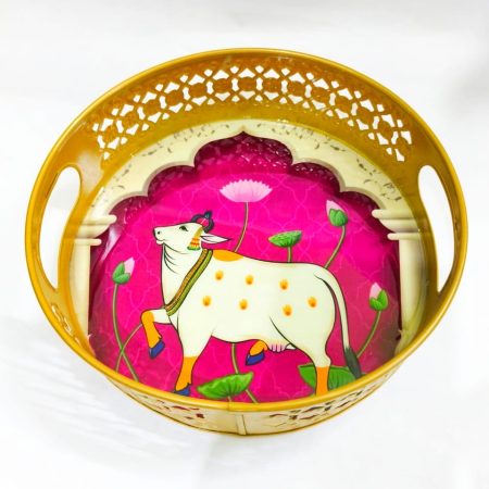 Pichwai themed metal tray 6"/8"