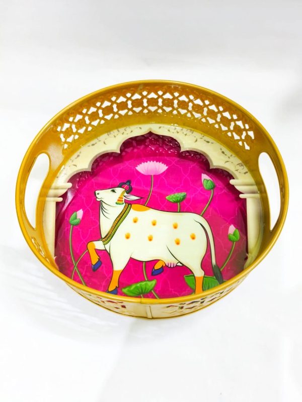 Pichwai themed metal tray 6"/8"